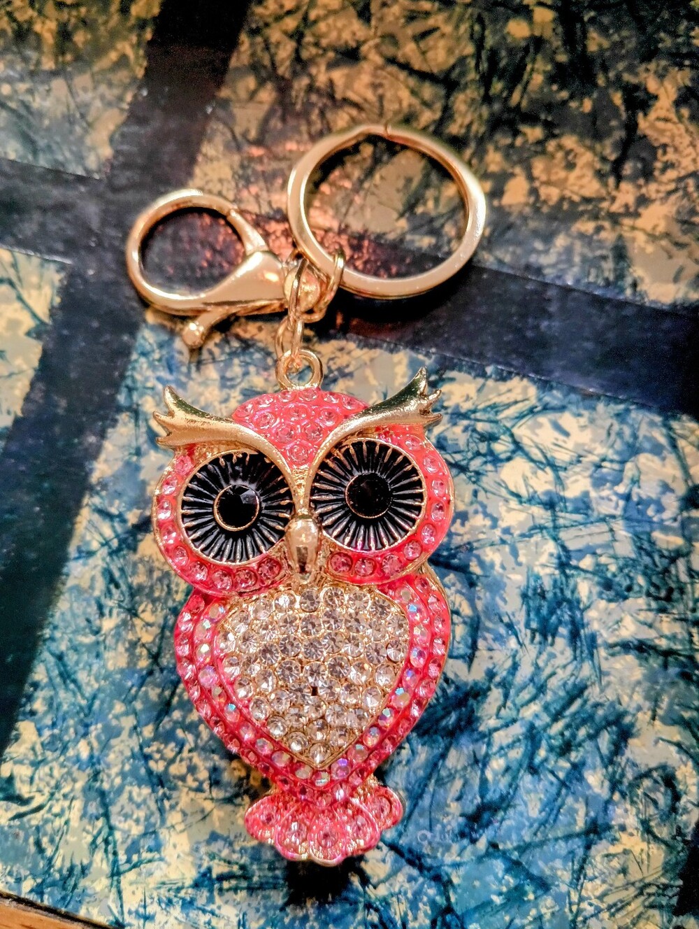 Large Pink Crystal Owl Keychain Charm - NWOT